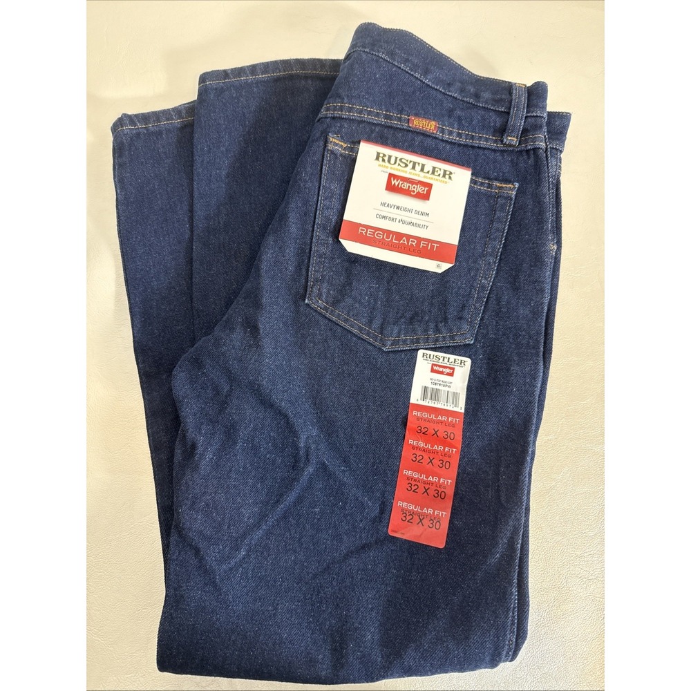 NWT Wrangler Rustler Men 32x30 Regular Fit Straight Leg Heavyweight Denim Jeans